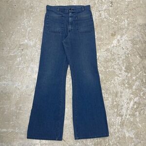 Vintage US Navy Utility Trousers 31x34 Denim Bell Bottom Navdungaree Stencil Zip